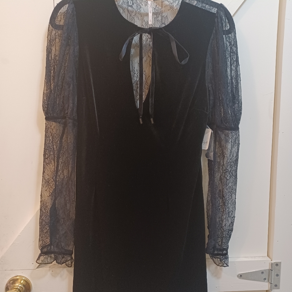NEW! FREE PEOPLE VELVET & LACE LONG SLEEVE DRESS